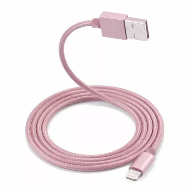 Câble Metal Nylon Renforcé Chargeur USB Couleur Rose pour IPhone 1,5m Tréssé Com