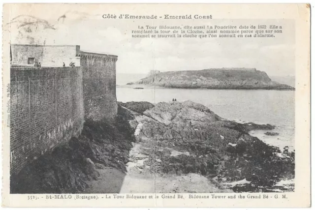 SAINT-MALO 35 La Tour Bidouane CPA écrite à Mr Boucherie de la Rochelle en 1933