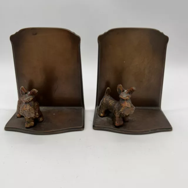Vintage Scotty Westie Terrier Dog Bookends by Ronson Heavy Bronze Finish