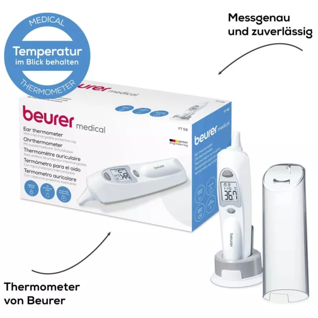 Beurer FT 58 Fieberthermometer Ohr Thermometer mit 10 Schutzkappen Termometer