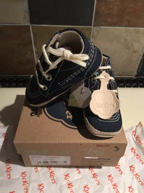 Kickers Kick Hi B Core Baby Boot Navy Lace Denim Size 3