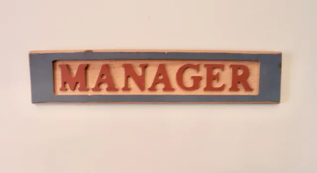 Rustic Wooden MANAGER Sign Wall Door Blue & Red 19 x 4 in Weathered Barn Wood