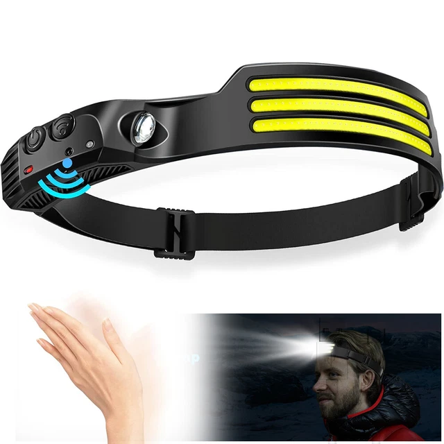 COB LED Headlamp Rechargeable Head Torch Wide Beam 230° 5 Mode Head Work Light
