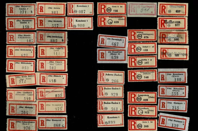 172 ältere R-Zettel vor Postleitzahl, u.a. Land, über, Typen, R-Stempel, Lager