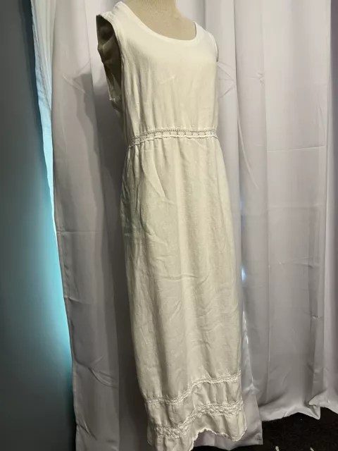 country wear Casuals vintage linene blend White Midi  Slit Dress Women’s Size L