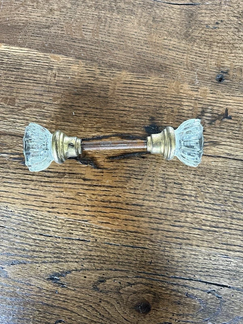 Crystal Door Knob Antique Vintage 12 Point Glass Set With Brass Trim