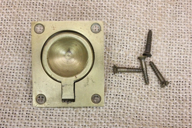 Old Treasure Box Door Pull Drop Finger Tip Flush Handle Vintage Brass