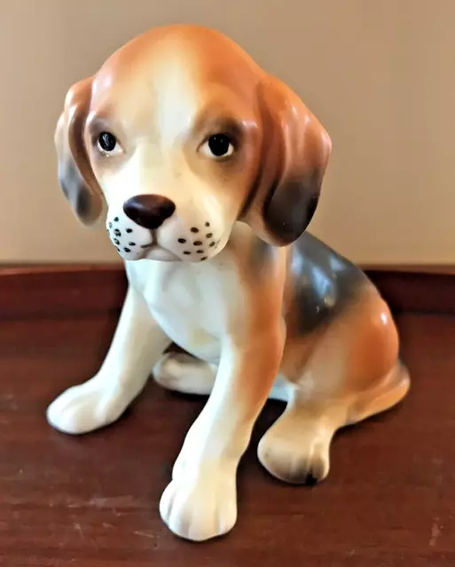 Vintage Lefton Porcelain Beagle Puppy Dog Hand Painted Figurine Japan H691 3.5"