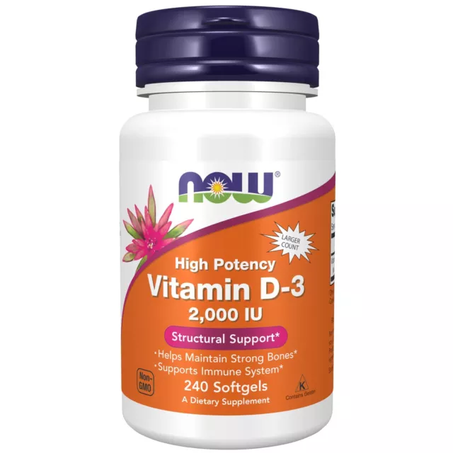 NOW Foods vitamina D-3 2.000 UI 240 cápsulas blandas, huesos fuertes, soporte del sistema inmunológico