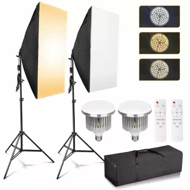 Dimmable LED Softbox Diffuser Stand Kit Photo Studio Continuous Lighting Video