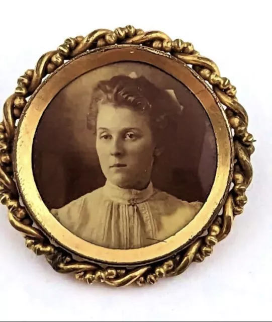 Victorian Edwardian Young Lady with Hair Bow Photo Portrait Momento Mori Pendant