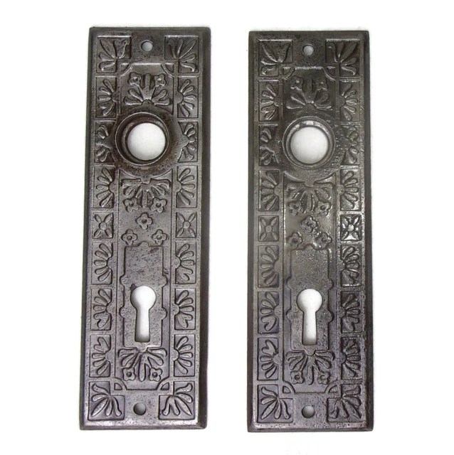 Pair Antique Vintage Victorian Eastlake Ornate Backplates Door Plates Reclaimed