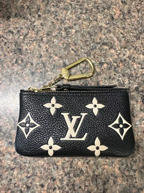 Louis Vuitton Bicolor Key Pouch Black Monogram Empreinte Leather M80885  Auth