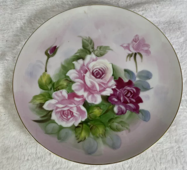 Vintage Lefton Hand Painted Plate SL-2816 Mauve Roses Decorative Real China