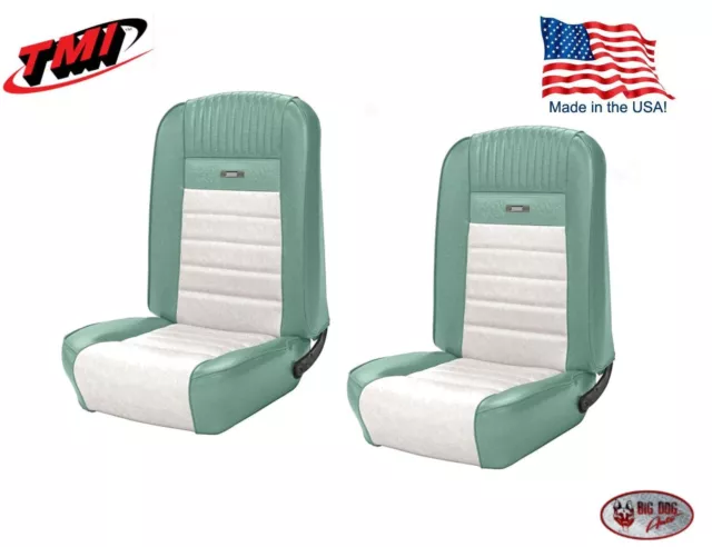 Deluxe PONY Seat Upholstery  Ford Mustang, Front Bucket Seats -Turquoise & White