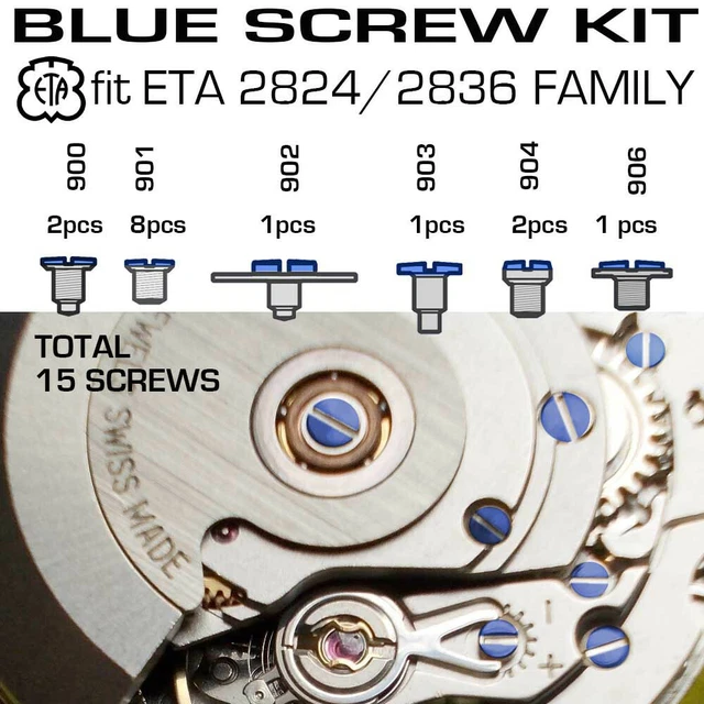 thumbnail image 2 of Blue Screw Kit For ETA Movements 2892A2/2893-2/2894-2/2895-2/2896-2/2897-2 - Swiss Made 2 of 6