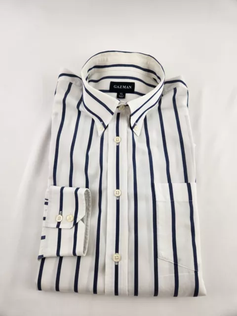 Gazman Mens Button Down Collar,Long sleeve,Blue/white stripe dress shirt Size XL