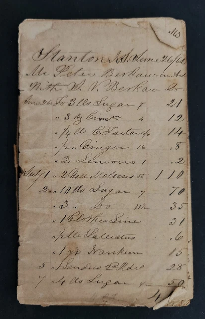 1862-64 antique LEDGER stanton henderdon co nj PETER BERKAW purchases JOURNAL
