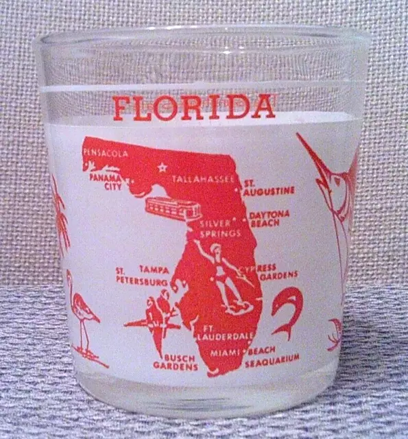 Vintage Florida State Souvenir Drinking Glass, Red, 3.25”, EUC