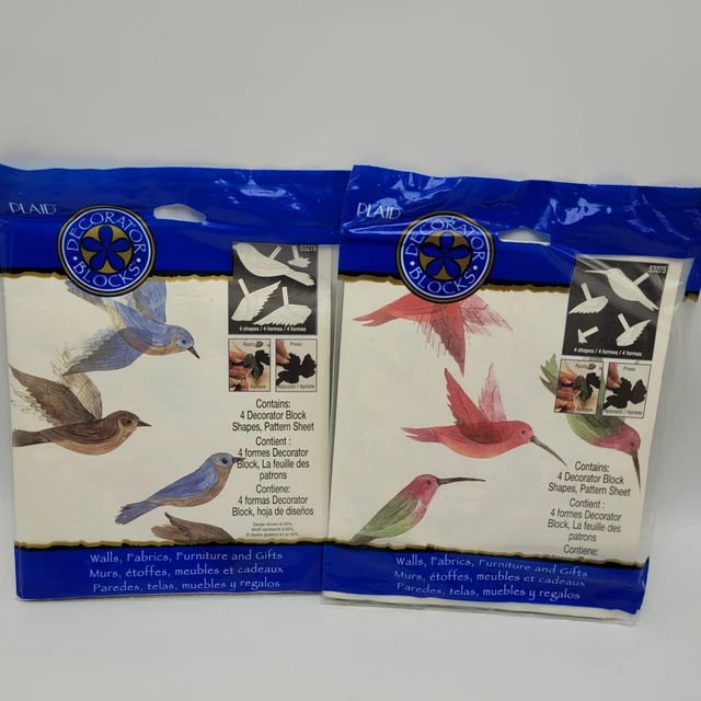 Lote de 2 estampillas de espuma de pintura de pájaros para decoradores a cuadros azul colibrí