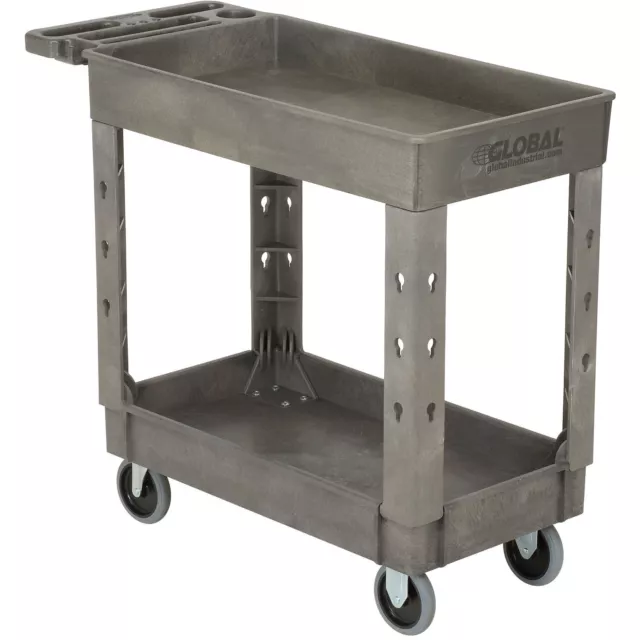 Plastic 2 Shelf Tray Service  Utility Cart 38” x 17-1/2” 5" Rubber Casters