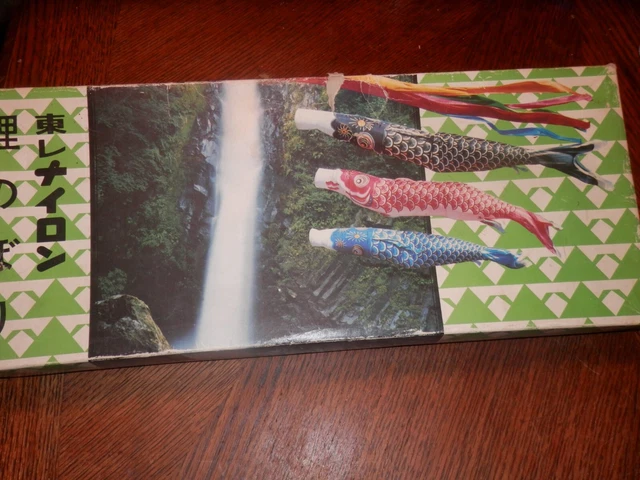 Japanese Carp Koi Fish Kite Nylon Windsock 43"  In Koinobori Vintage Set of 4