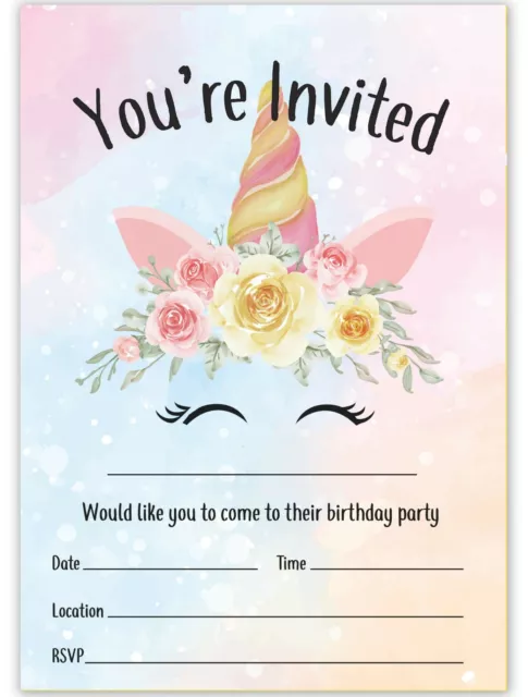 Unicorn Birthday Party Invitations Invites Children Pink Girls Kids Party Invite