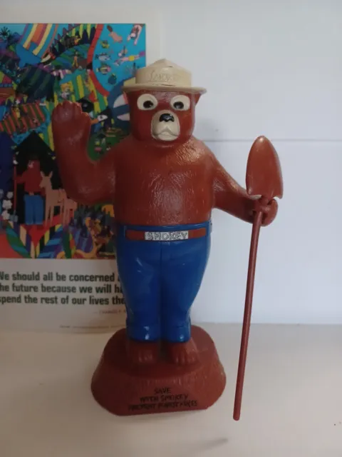 SMOKEY THE BEAR PLASTIC COIN BANK w/SHOVEL Save With Smokey PREVENT FOREST FIRES