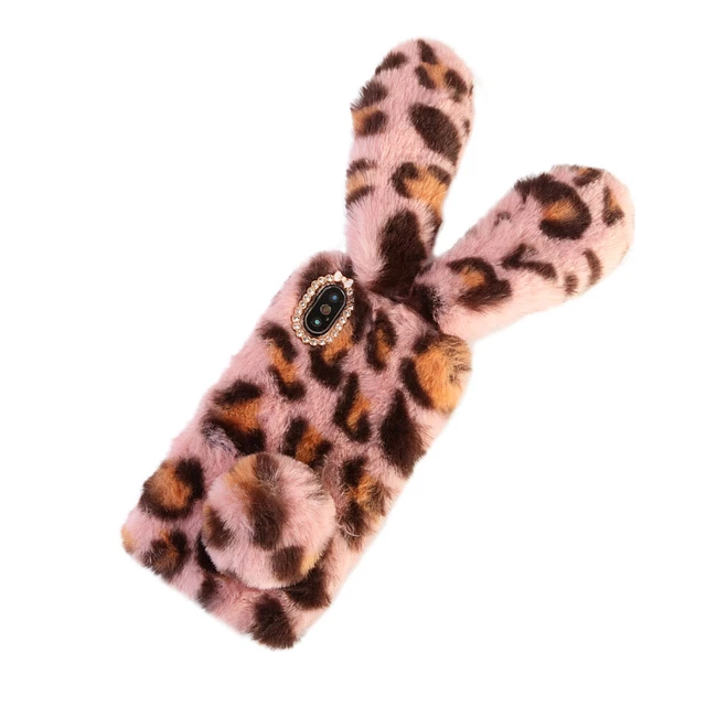 Peluche Lapin Cas De Téléphone De Mode Strass Hiver Garder Chaud 3