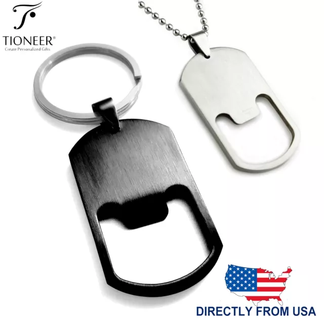 Stainless Steel Bottle Opener Dog Tag Keychain / Necklace Personal FREE ENGRAVE