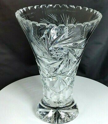 Vtg ABP American Brilliant 7" Vase Cut Crystal Tornado Pinwheel Dentil Edge