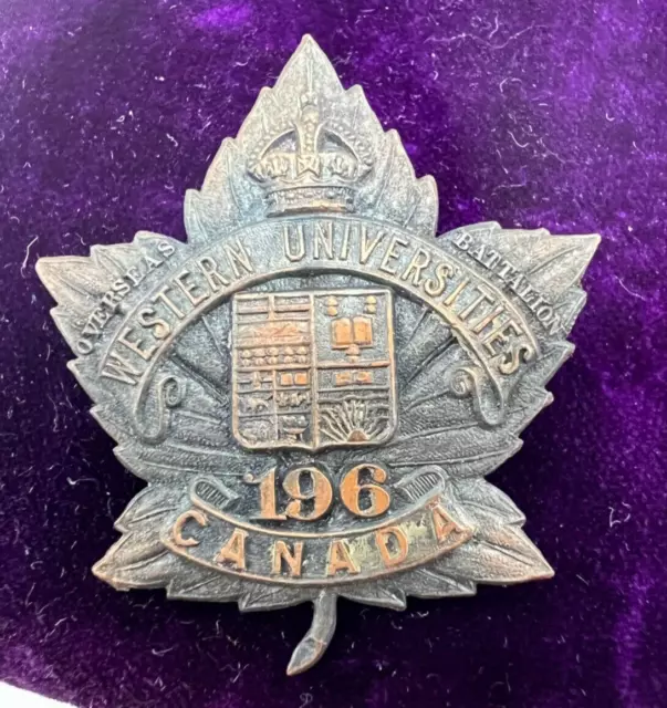 WW1 Canada 196 Battalion Western Universities Cap Badge made into Pin NR