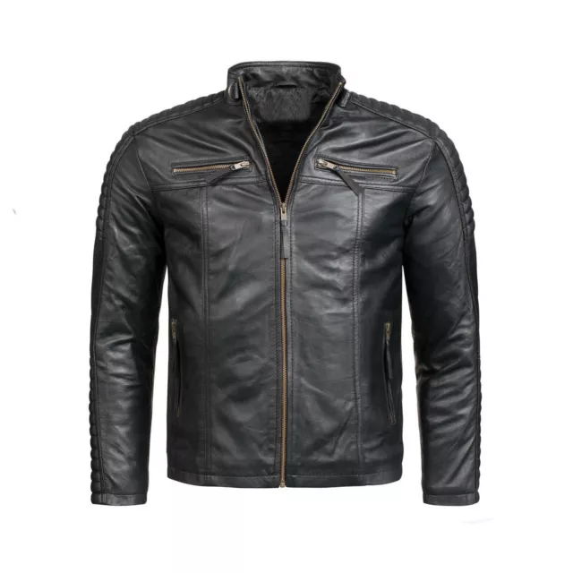 Motorrad Herren Lederjacke Mode Kleidung aus echtem Leder Schwarz