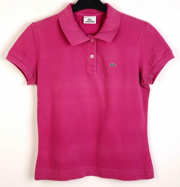 LACOSTE POLO UE 36 Femme UK 8 Rose Coton Manches Courtes S Golf