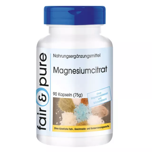 Magnesiumcitrat - 90 Kapseln, prima bioverfügbar durch Citratform | fair & pure