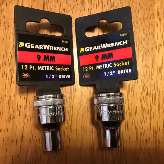 Gearwrench 80806 9mm 1/2" Drive 12 Point Socket Lot Of 2 New