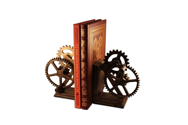 Steampunk Gears Sprocket Bookends - Metal Cogs Cast Iron - Pair