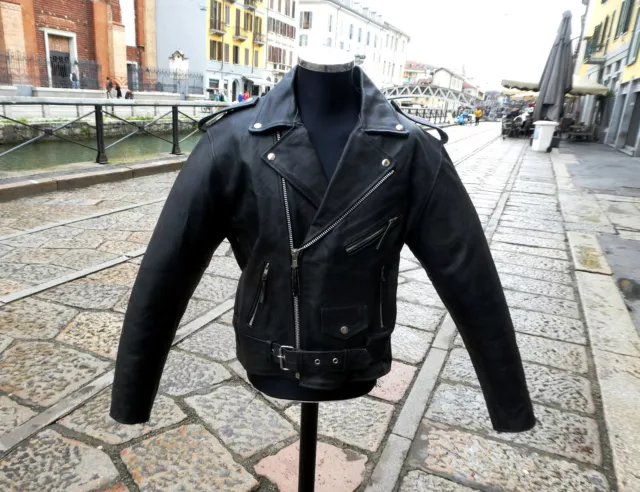 Men's leather jacket biker vintage custom moto black size XL