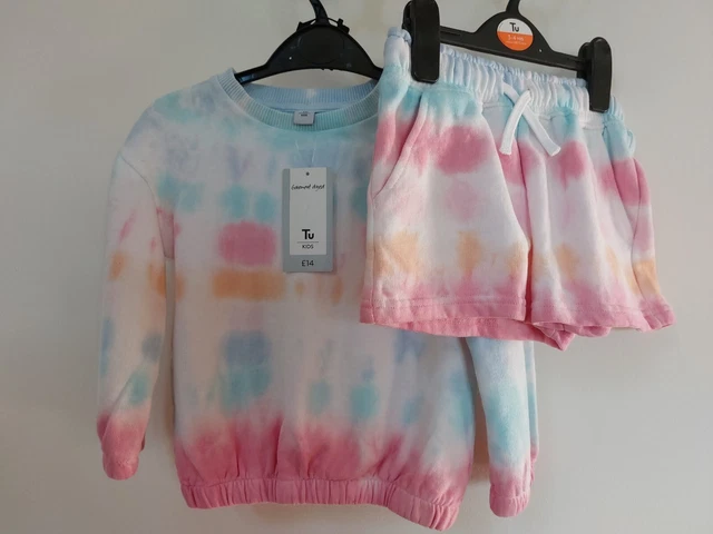 TU - Girls Age 3-4 years 2-piece Pastel Multi Coloured L/S Top & Short Set - NEW