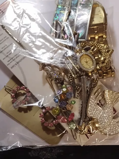 Vintage to New  Huge Jewelry Lot  - All Wearable Some Signed Watch Brooch Buckle