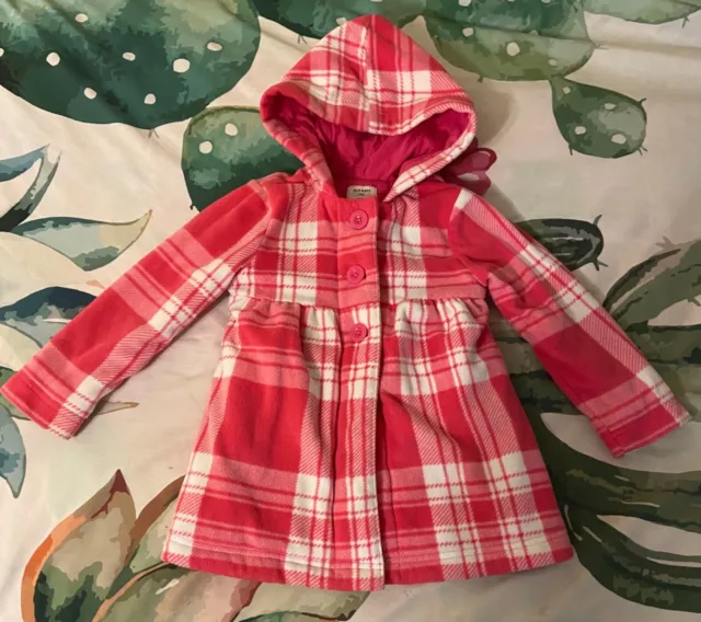 Old Navy Plaid Pink Fleece Hooded Pea Coat Toddler Girl Size 5T