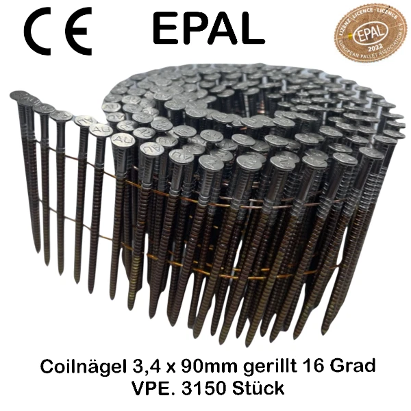 EPAL Coilnägel 2,8x40mm/3,4x90mm Europalettennägel 16° Ringschaft 3150/9000 Stk.