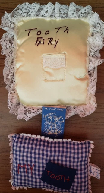 Antique 1974 Tooth Fairy Pillows Lot of 2.  Tooth Fairy Enterprises & Handmade