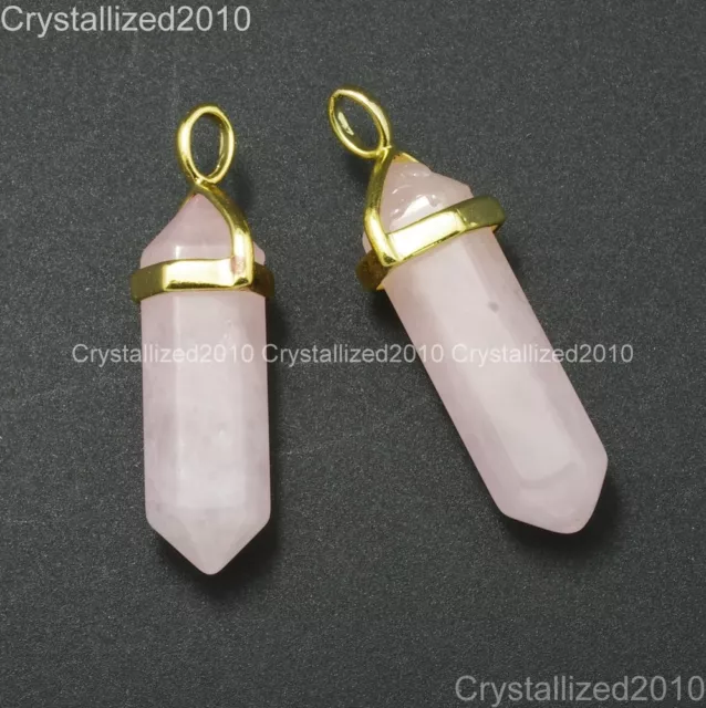 Natural Gemstones Healing Hexagonal Pointed Reiki Chakra Gold Cap Pendant Beads