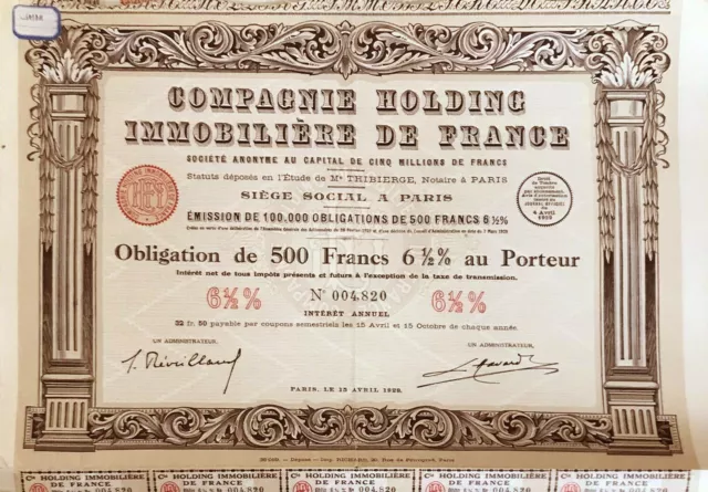 Cie Holding Immobilière de France, 1929