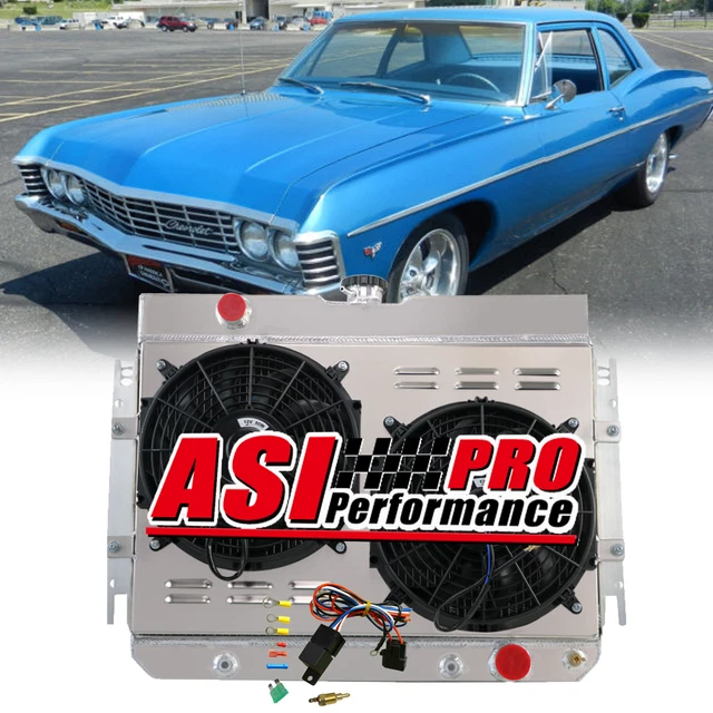 4 Rows Radiator+Shroud Fan+Relay for 1963-1968 64 65 66 67 Chevy Bel Air Impala