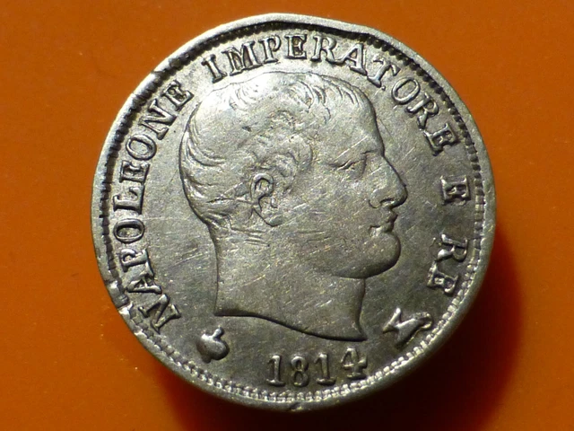 Italie - Napoleon Empereur - 5 Soldi (Argent) - 1814 M - Rare + Qualite !