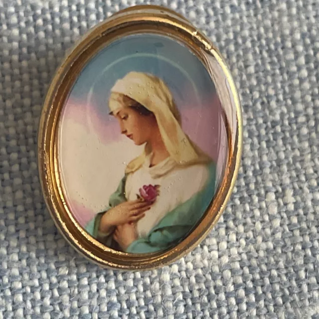 Our Lady Mary of the Mystic Rose | Pin Brooch | Gold Tone | Religious Medal NEW