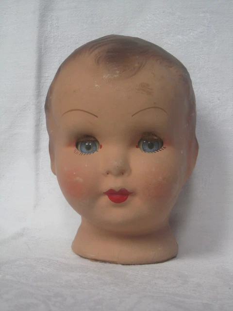 Tête De Poupée Bébé Ancienne. Peinte À La Main. Début Du XXe