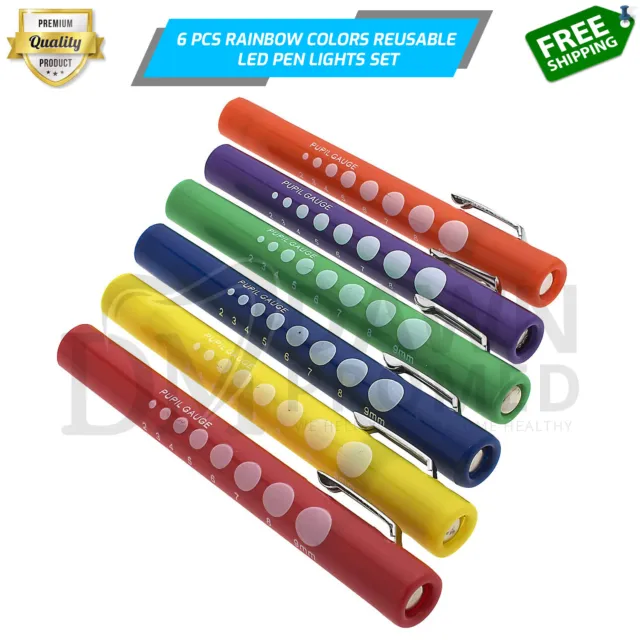 Pen Light 6-Pack Set - Colorful Pupil Gauge Penlights for Nurse Doctor paramedic